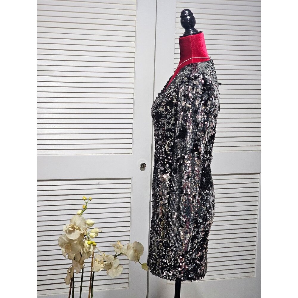 NWT Rachel Zoe Women's Muse Silver/Black Sequin Party Prom Mini Dress Sz 0 2214 - Picture 5 of 14